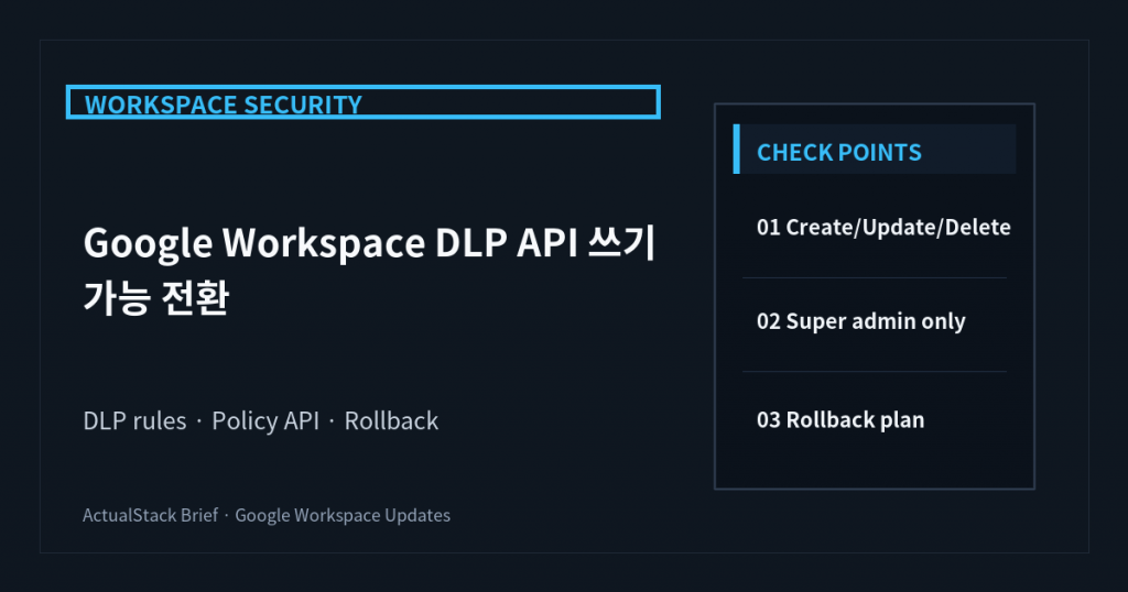 ActualStack cover image for Google Workspace DLP API 쓰기 가능 전환: 보안 정책을 코드로 관리할 때 확인할 점